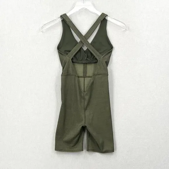 TWENTY MONTREAL Colorsphere Rib Romper XS Olive Biker Unitard Criss Cross Back - Picture 5 of 10